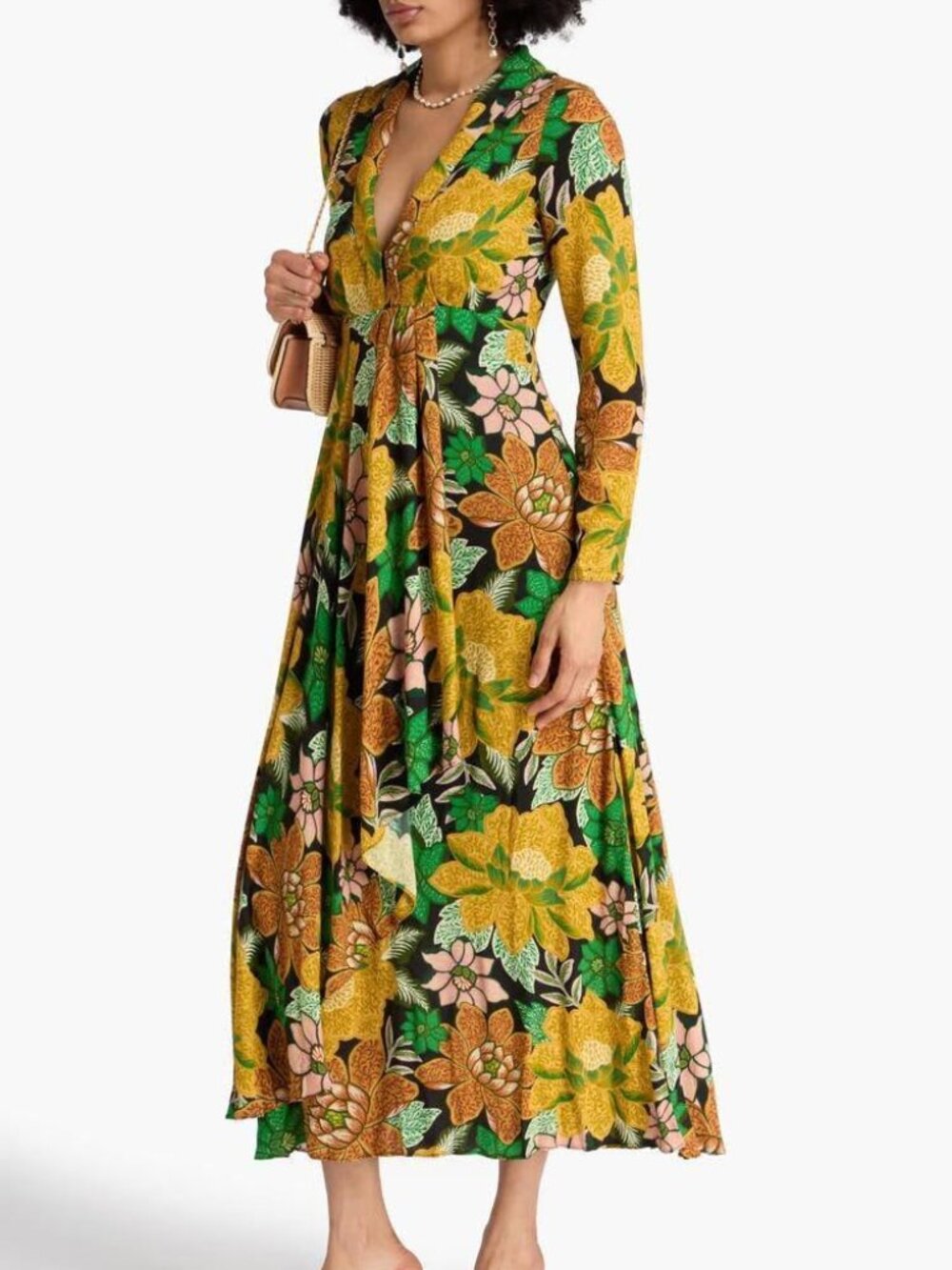Stunning FARM Rio Black Garden Floral Long Sleeve Maxi Dress sz XS NWT